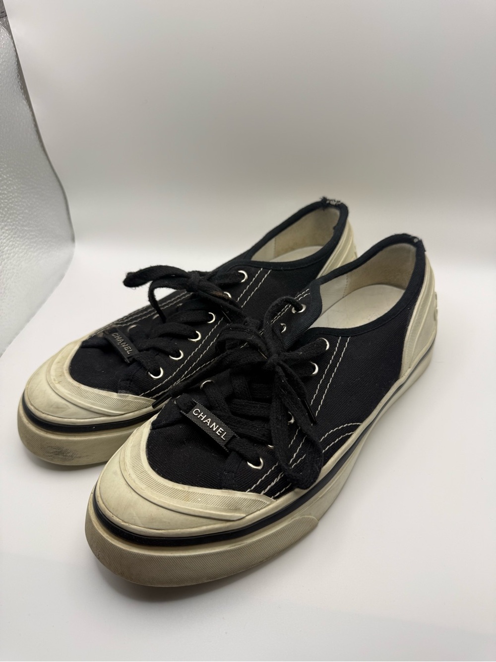 CHANEL Black and White Platform Sneakers